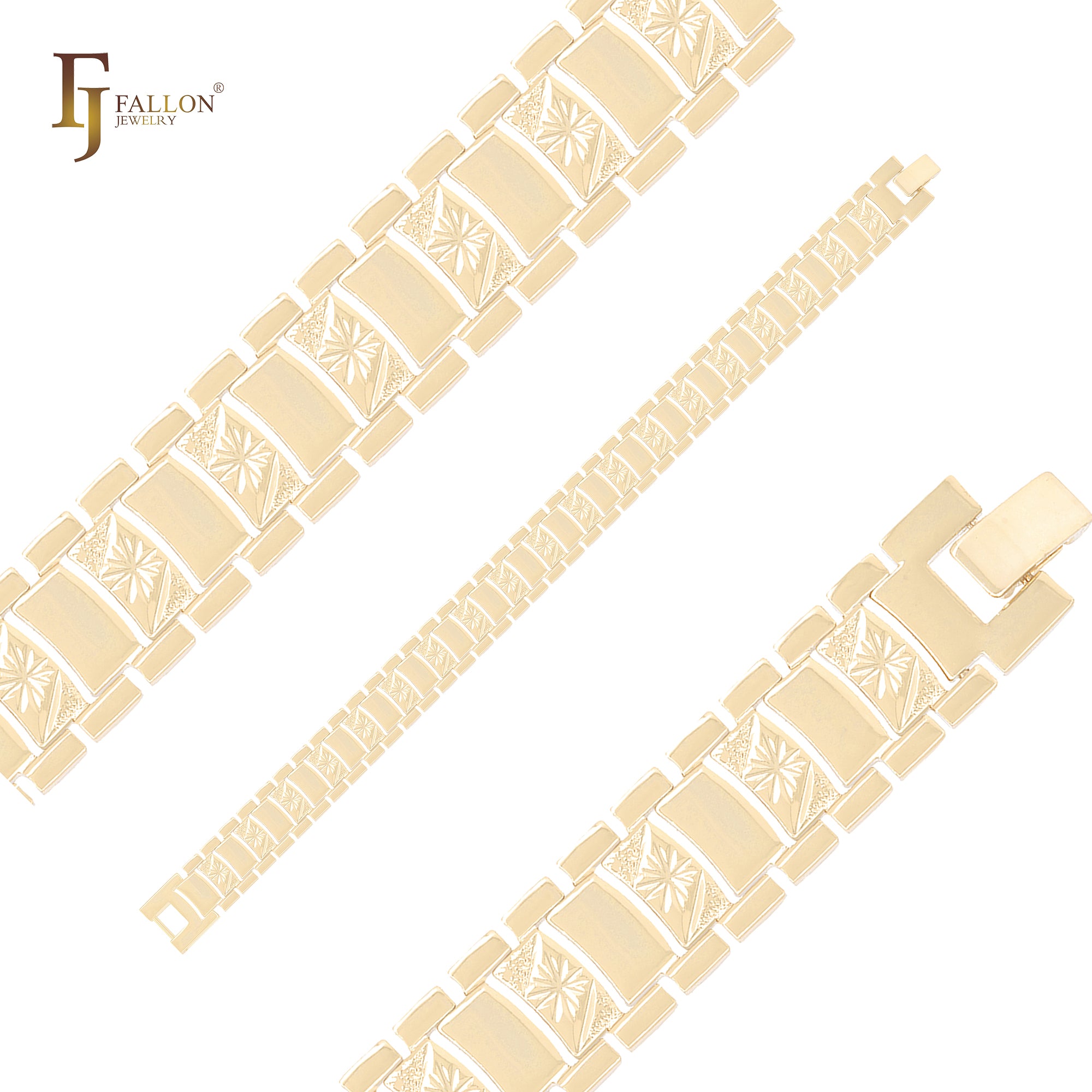 Railway pattern sunburst hammered 14K Gold Bracelets