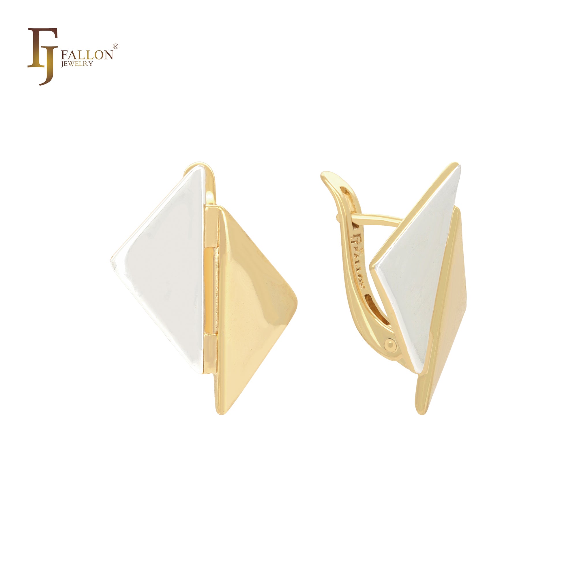 Double triangle geometric 14K Gold two tone Clip-On Earrings