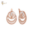 Wide grand wavy filigree Rose Gold two tone Clip-On Earrings