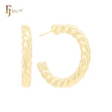 Spinning twisted rounded rope shape textured C Hoop 14K Gold, Rose Gold, White Gold Stud Earrings