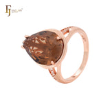 Big pear shape coffee CZ Rose Gold Engagement Rings