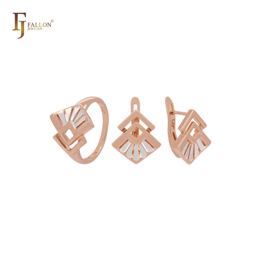 Interlocking peacock Rhombus Rose Gold two tone Jewelry Set with Rings