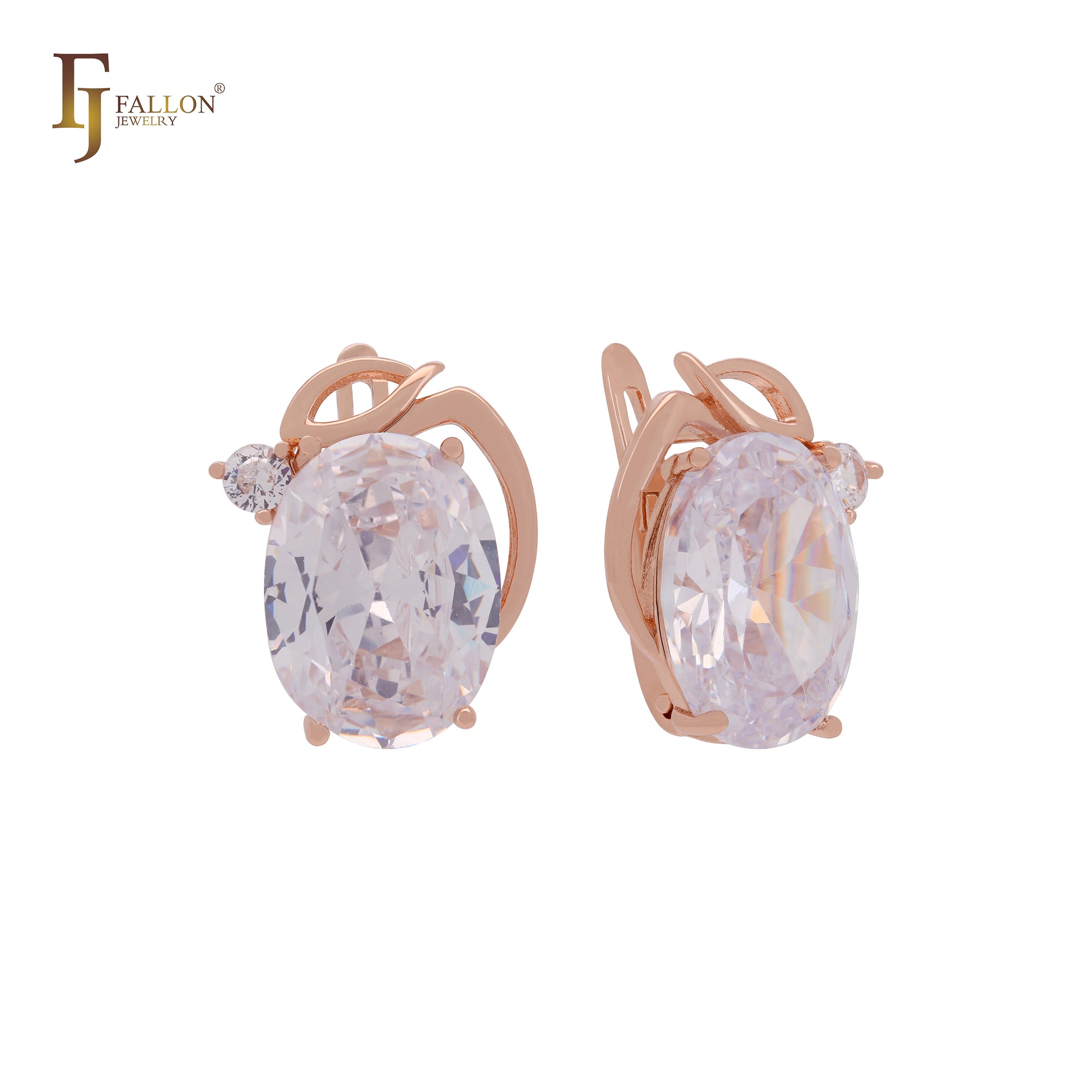 Giant oval big Solitaire white, Orange or lake blue CZ Luxurious Rose Gold Clip-On Earrings