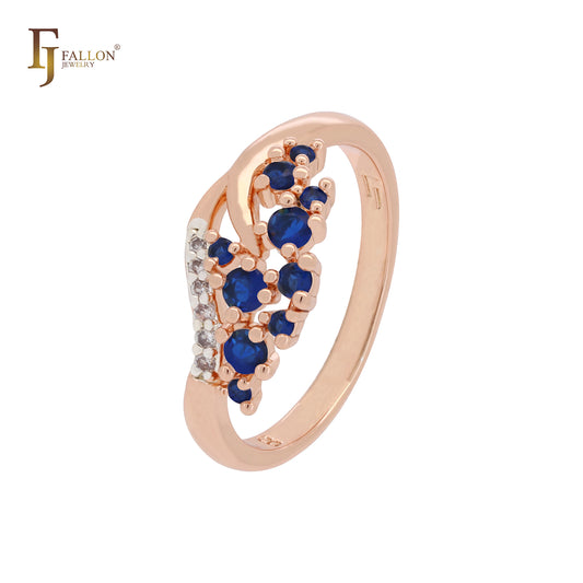 Cluster blue and white CZs Rose Gold two tone Fashion Rings