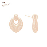 Peacock drop feather shaped 14K Gold, Rose Gold, White Gold Stud Earrings