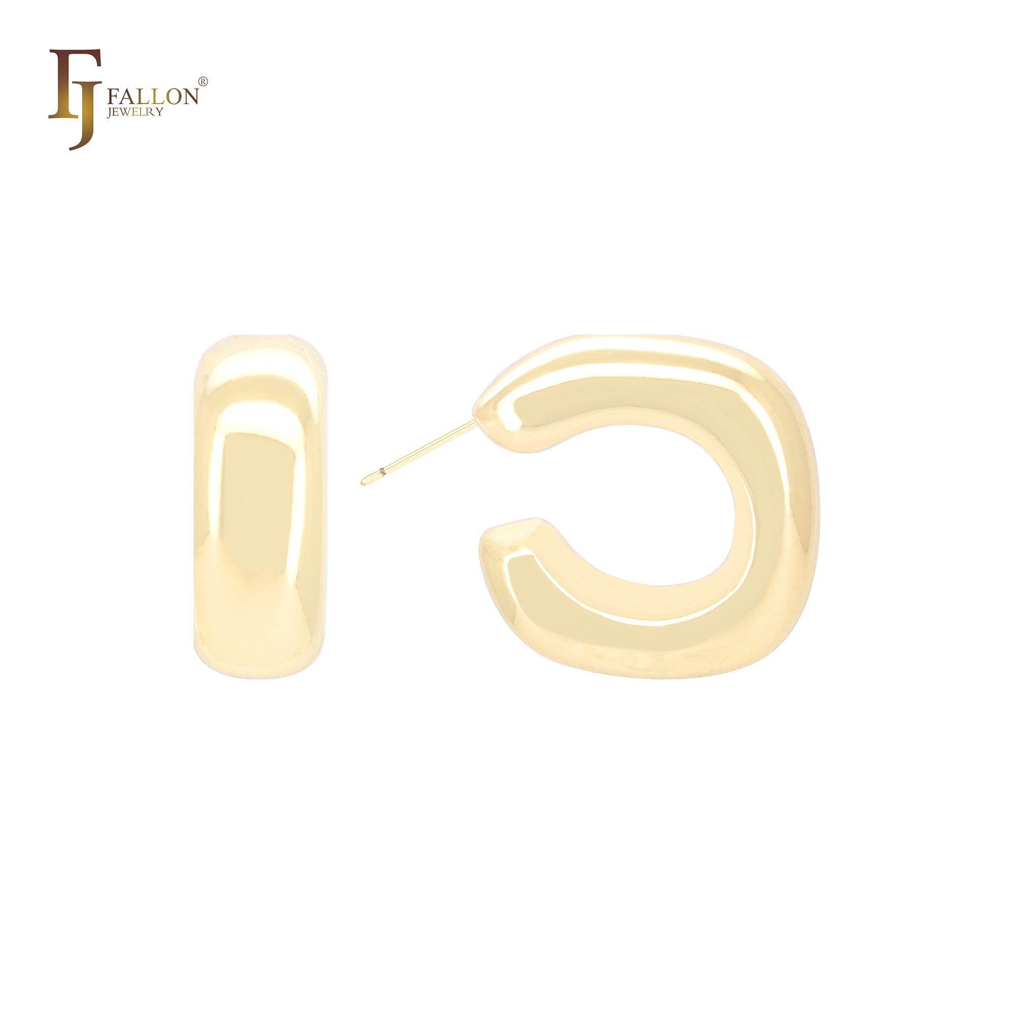 Irregular glossy geometric C Hoop 14K Gold, Rose Gold, White Gold Stud Earrings