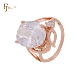 Giant oval big Solitaire white, Orange or lake blue CZ Luxurious Rose Gold Fashion Rings