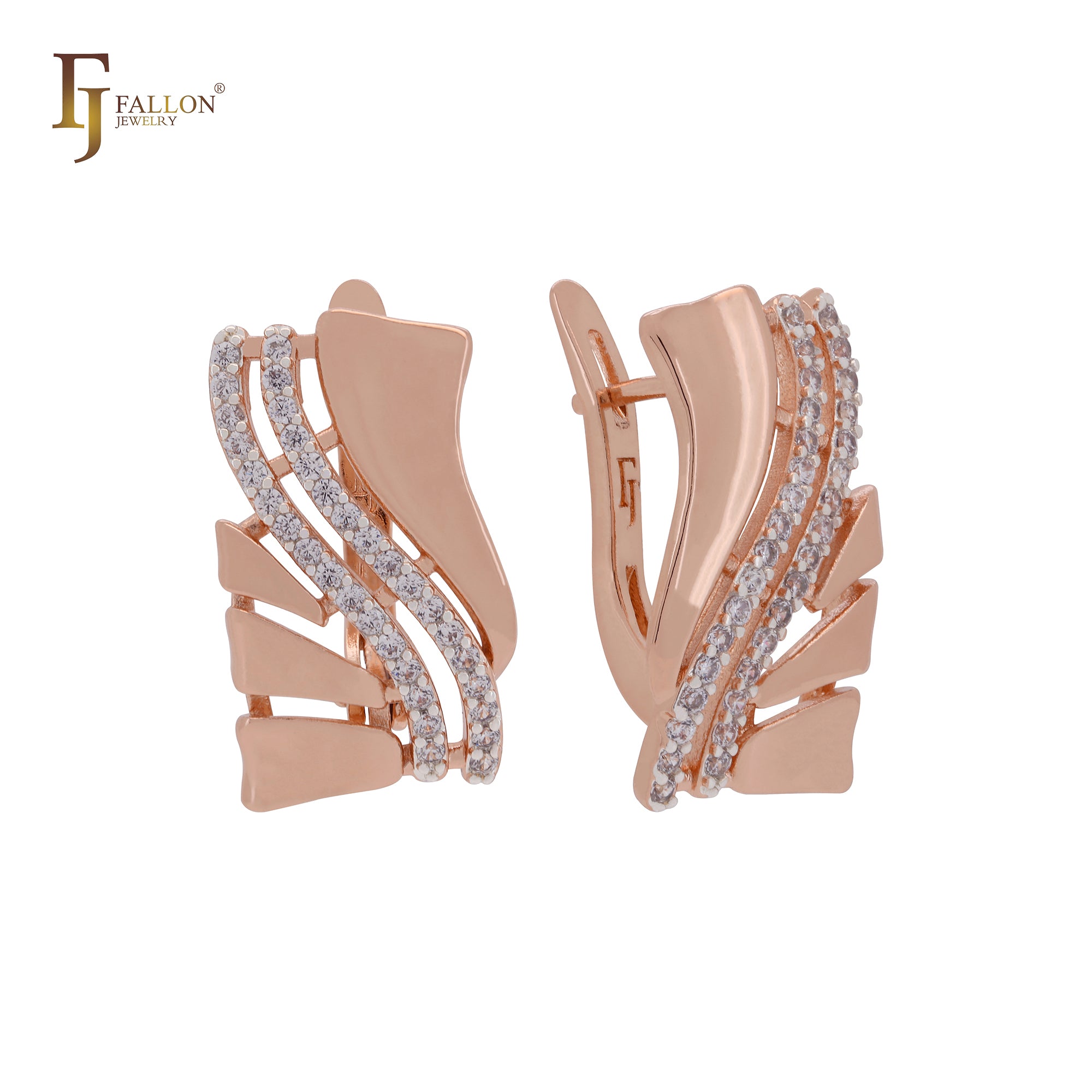 Double row of white CZs embedded Rose Gold two tone Clip-On Earrings