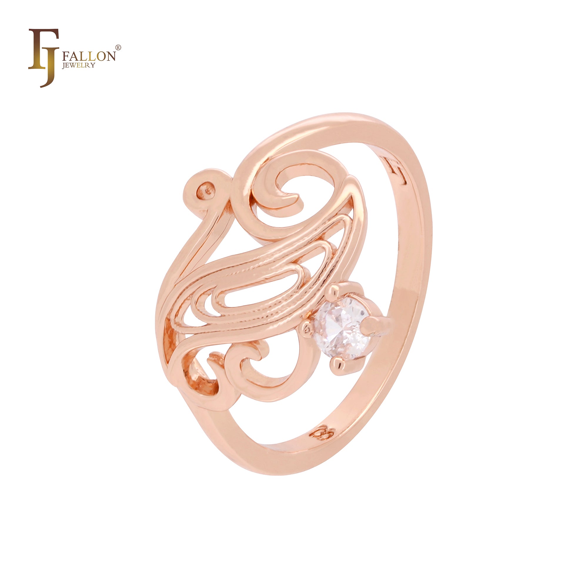 Twisted interlocking braches with white CZ Rose Gold Fashion Rings