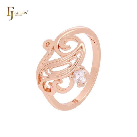 Twisted interlocking braches with white CZ Rose Gold Fashion Rings