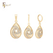 Triple mesh of white CZs filigree 14K Gold Jewelry Set with Pendant