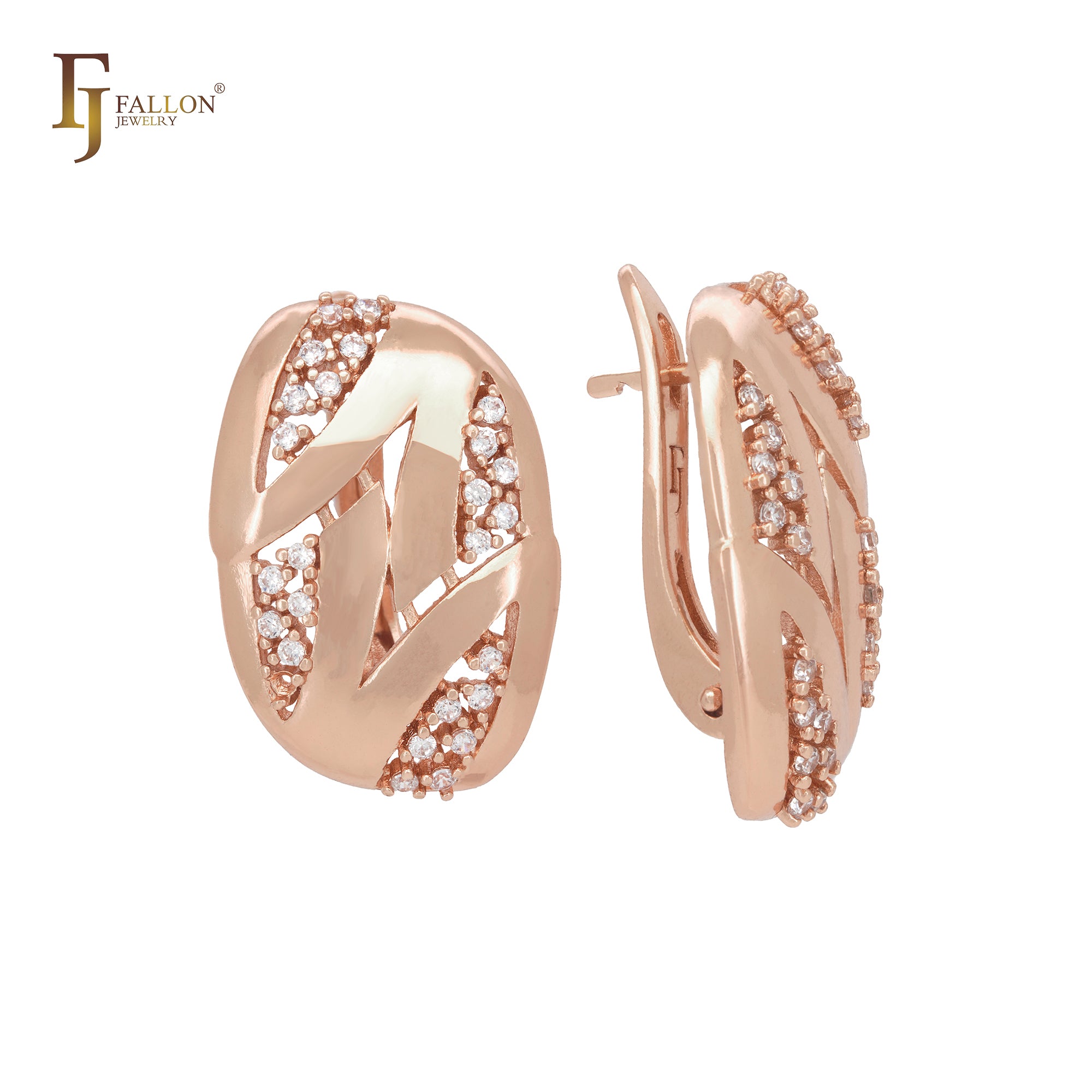 Cluster white CZs interlocking Rose Gold Clip-On Earrings