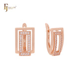 Rectangular Geometric Halo white CZs 14K Gold, Rose Gold Clip-On Earrings