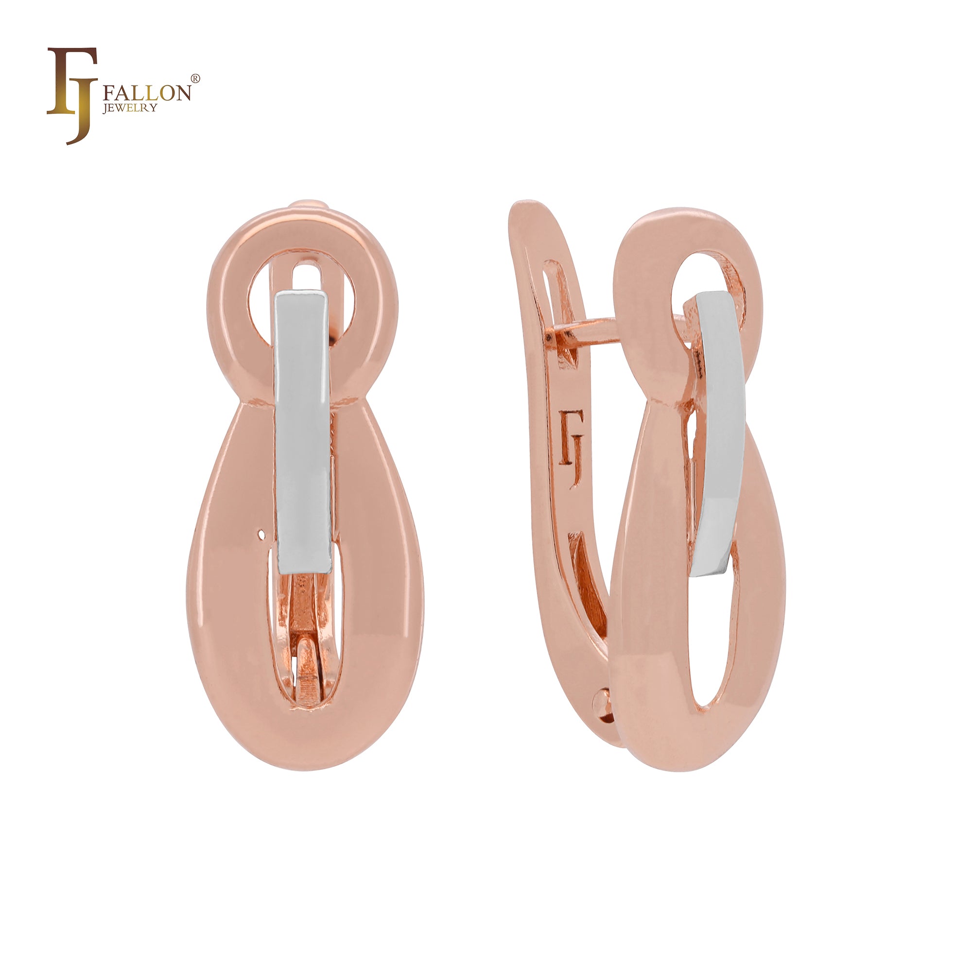 Geometric chain link lock design Rose Gold, two tone Clip-On Earrings