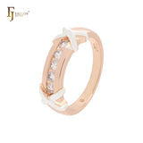 Double crossed ribbons with white czs Rose Gold two tone Fashion Rings