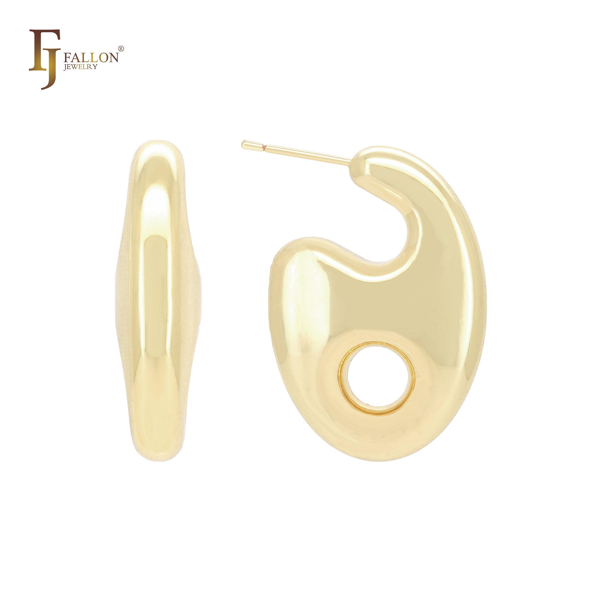 Hollow six geometric glossy 14K Gold, Rose Gold, White Gold Stud Earrings