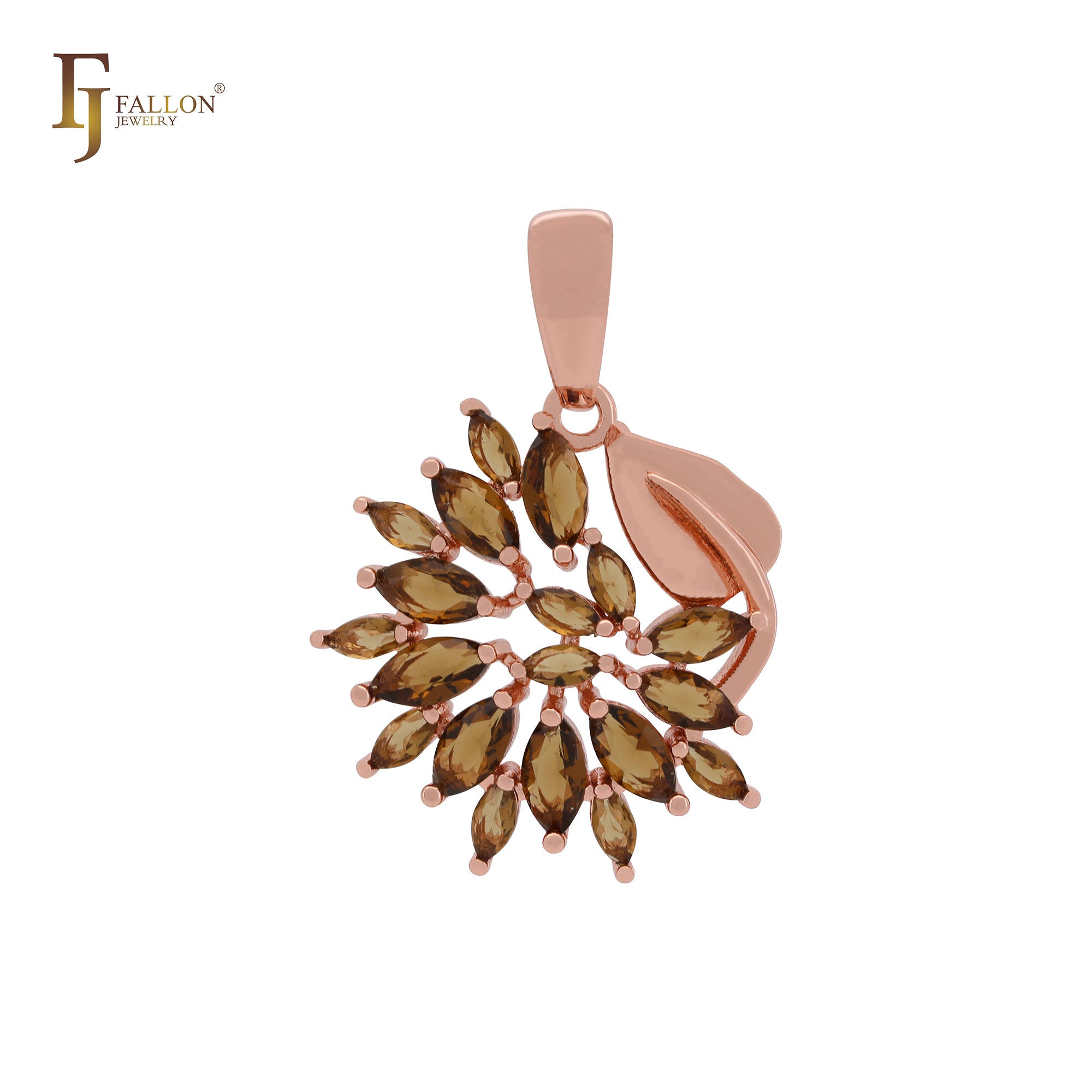 Luxurious thousand cluster Marquise Coffee CZs Rose Gold Pendant