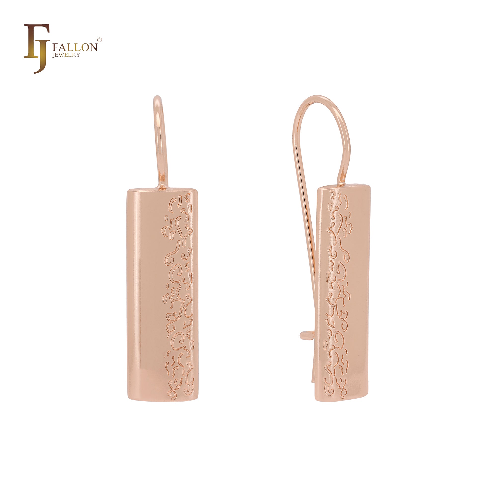 Rounded tall flank textured Rose Gold Wire Hook Earrings