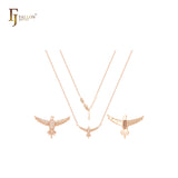 Eagle flying with white CZs 14K Gold, Rose Gold Necklace