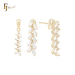 Drop cluste white baguette CZs 14K Gold stud earrings Jewelry Set with Pendant