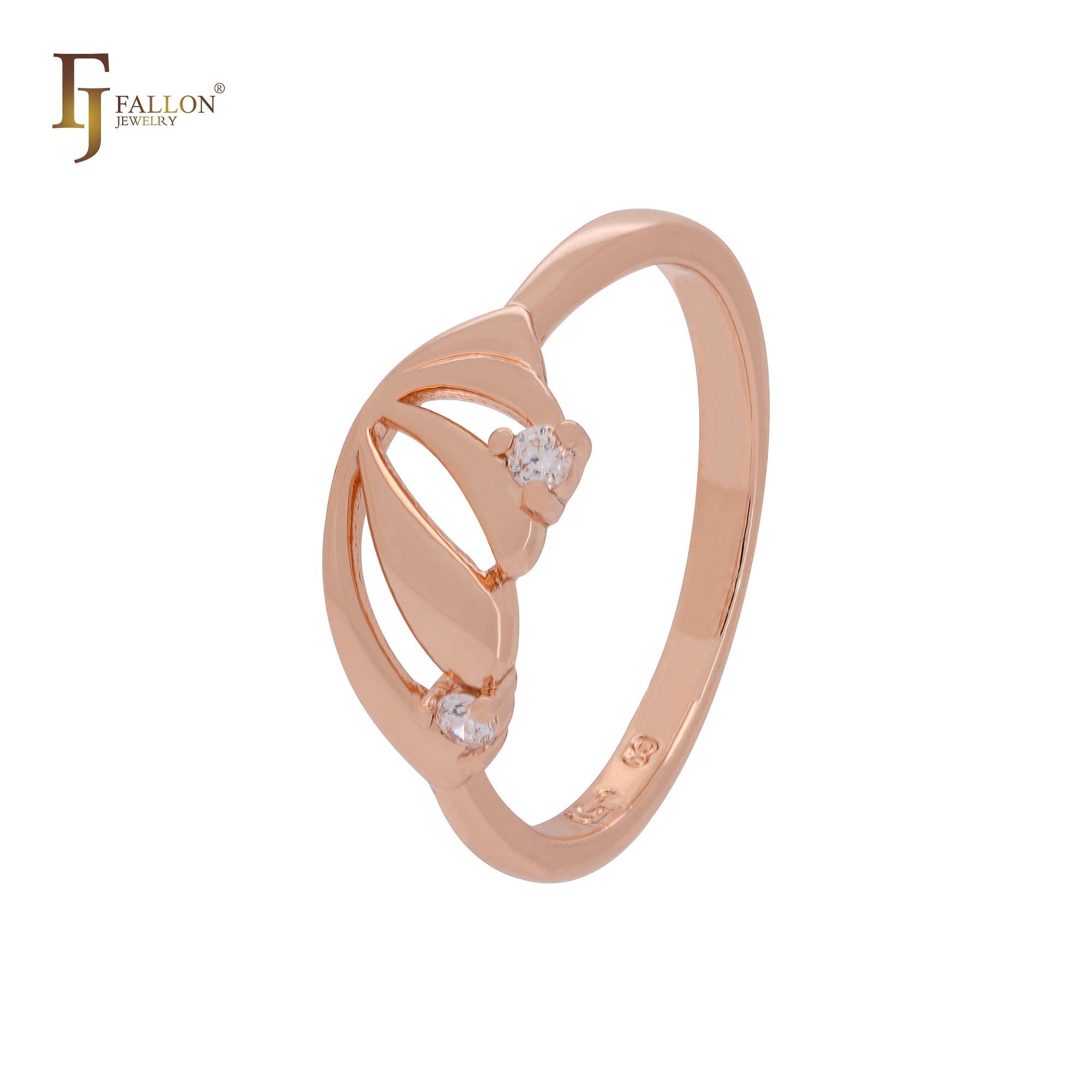 Wide shell of double white CZs Rose Gold Fashion Rings