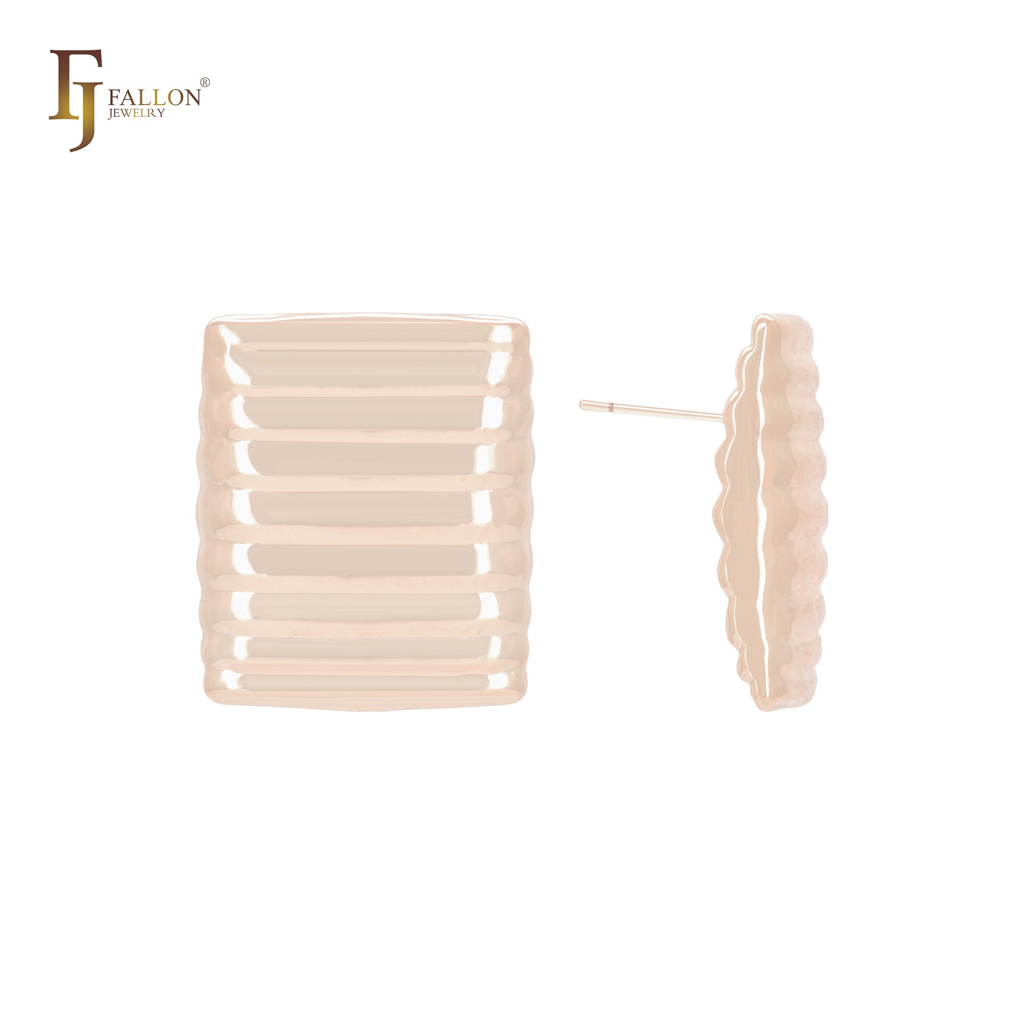 Interlocking layered squared shaped 14K Gold, Rose Gold, White Gold Stud Earrings