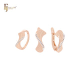 S shaped white CZs paved Rose Gold two tone Jewelry Set with Rings