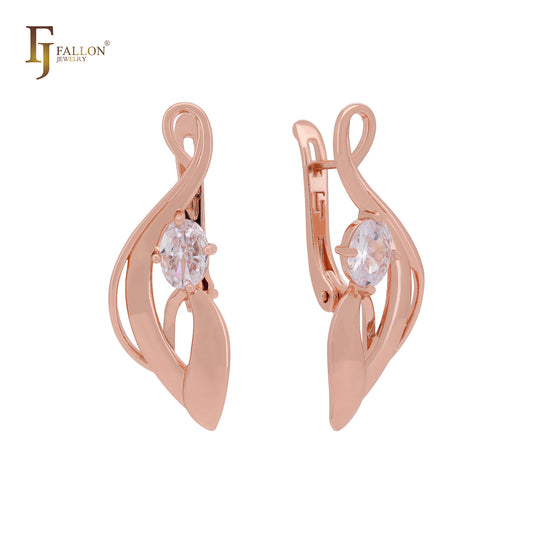 Elegant ribbon of oval white CZ solitaire Rose Gold Clip-On Earrings