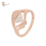 Geometric design with triangular white CZs Rose Gold two tone Fashion Rings