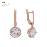 Halo Giant Rounded White Solitaire CZ Rose Gold two tone Clip-On Earrings