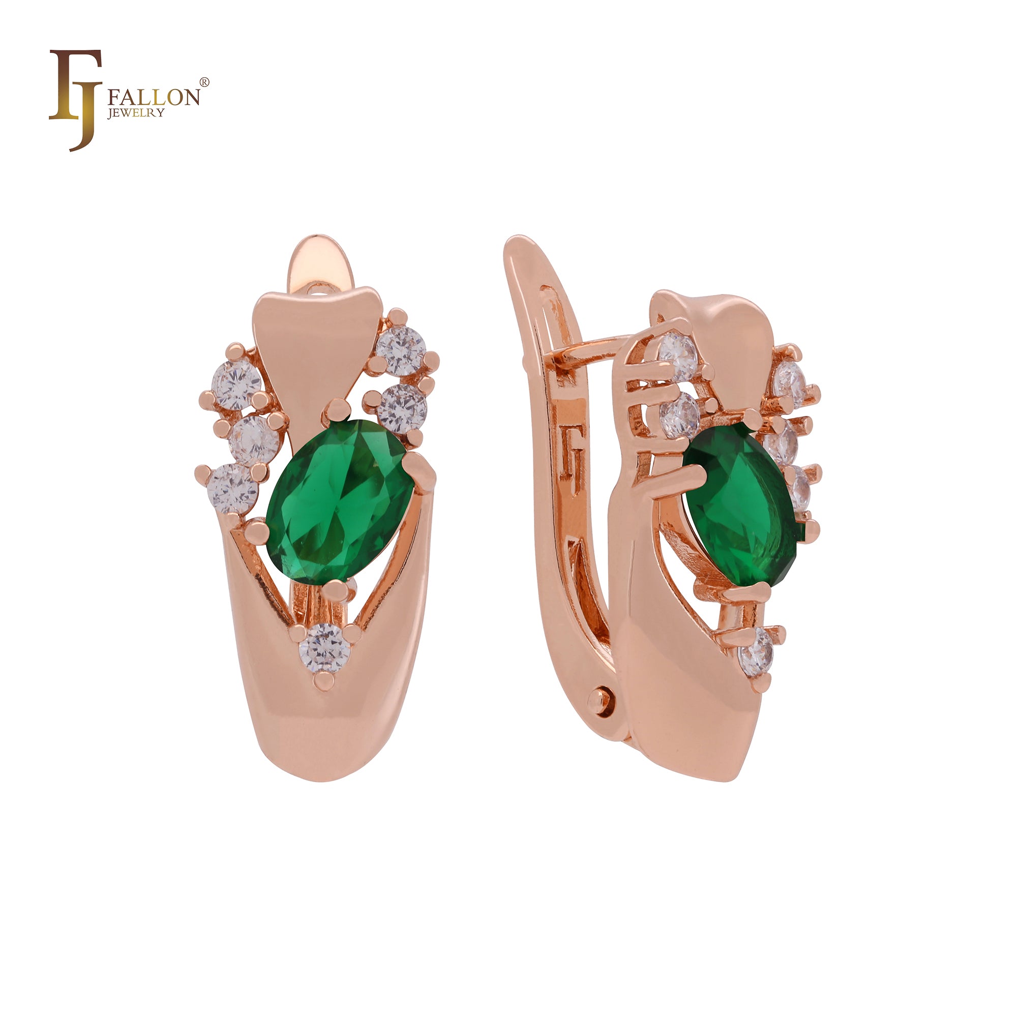 Luxurious white, emerald or coffee CZs Rose Gold Clip-On Earrings