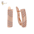 Double triple rows of white CZs Rose Gold Clip-On Earrings