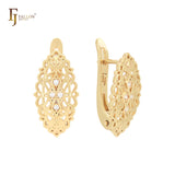 Oval flower luxurious filigree 14K Gold, Rose Gold Clip-On Earrings