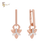 Double crosses of clover leaves flower Rose Gold two tone Clip-On Earrings