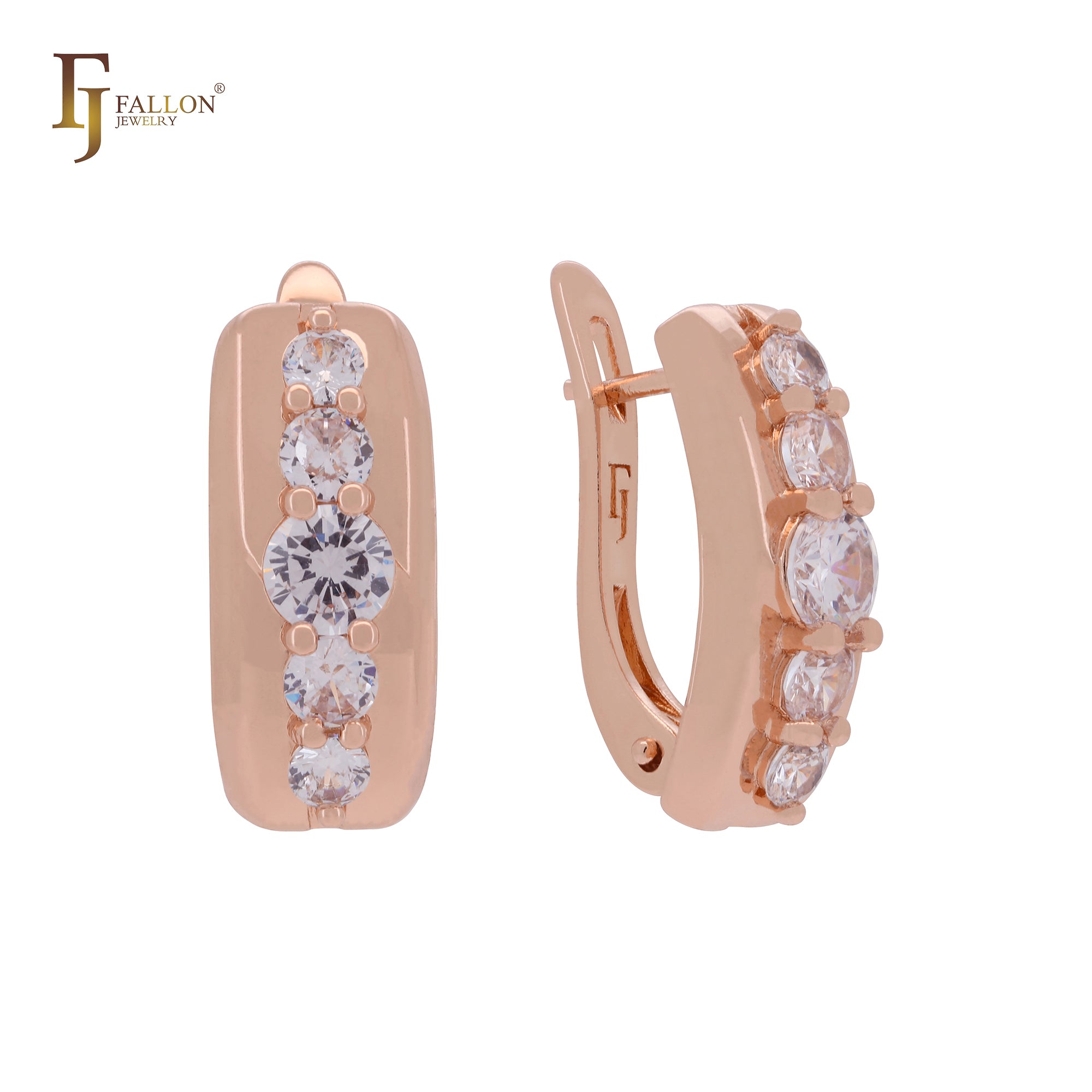 Five white Round CZs Rose Gold Clip-On Earrings