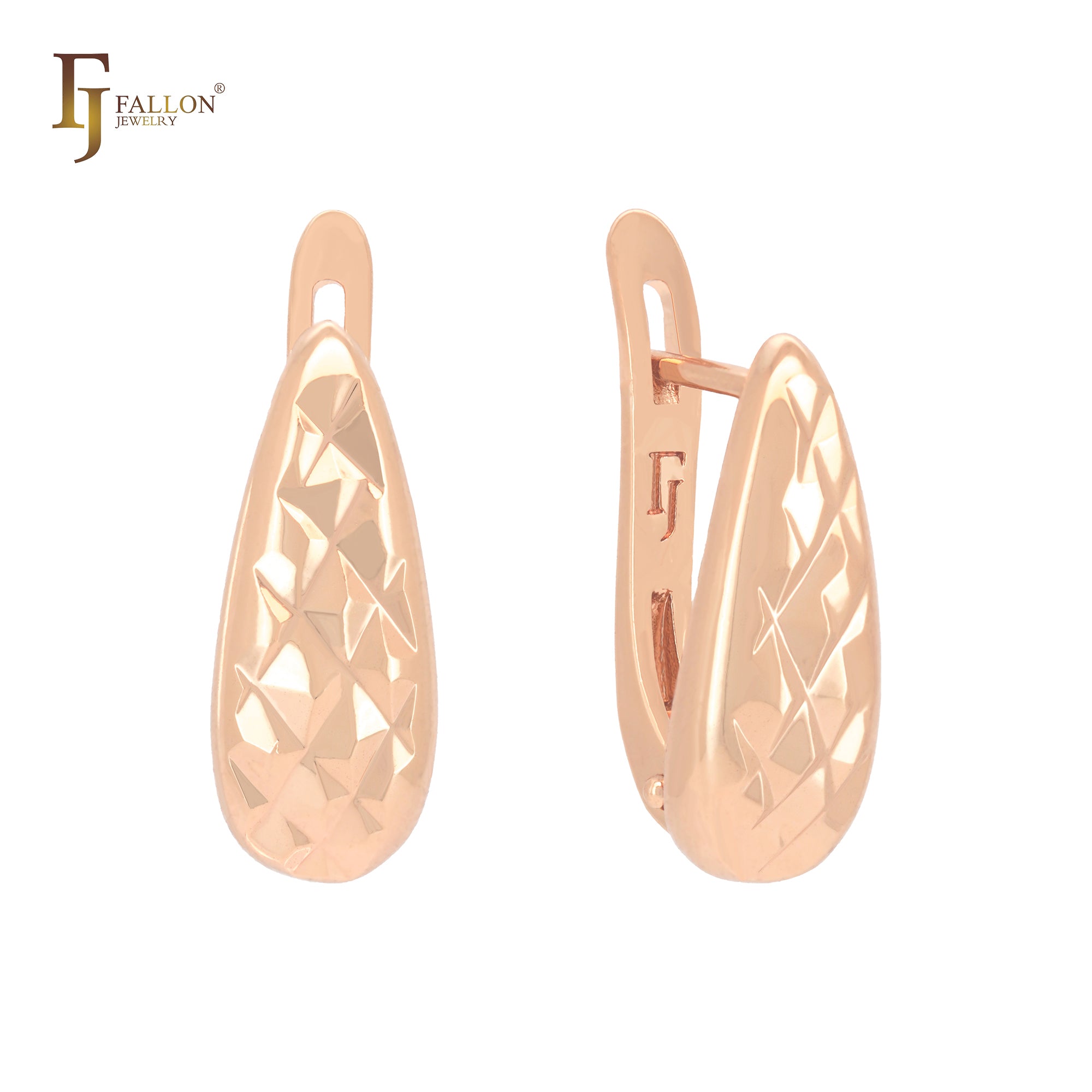 Teardrop rhombus textured 14K Gold, Rose Gold Clip-On Earrings