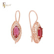Luxurious Marquise Red  Filigree CZ Rose Gold Wire Hook Earrings