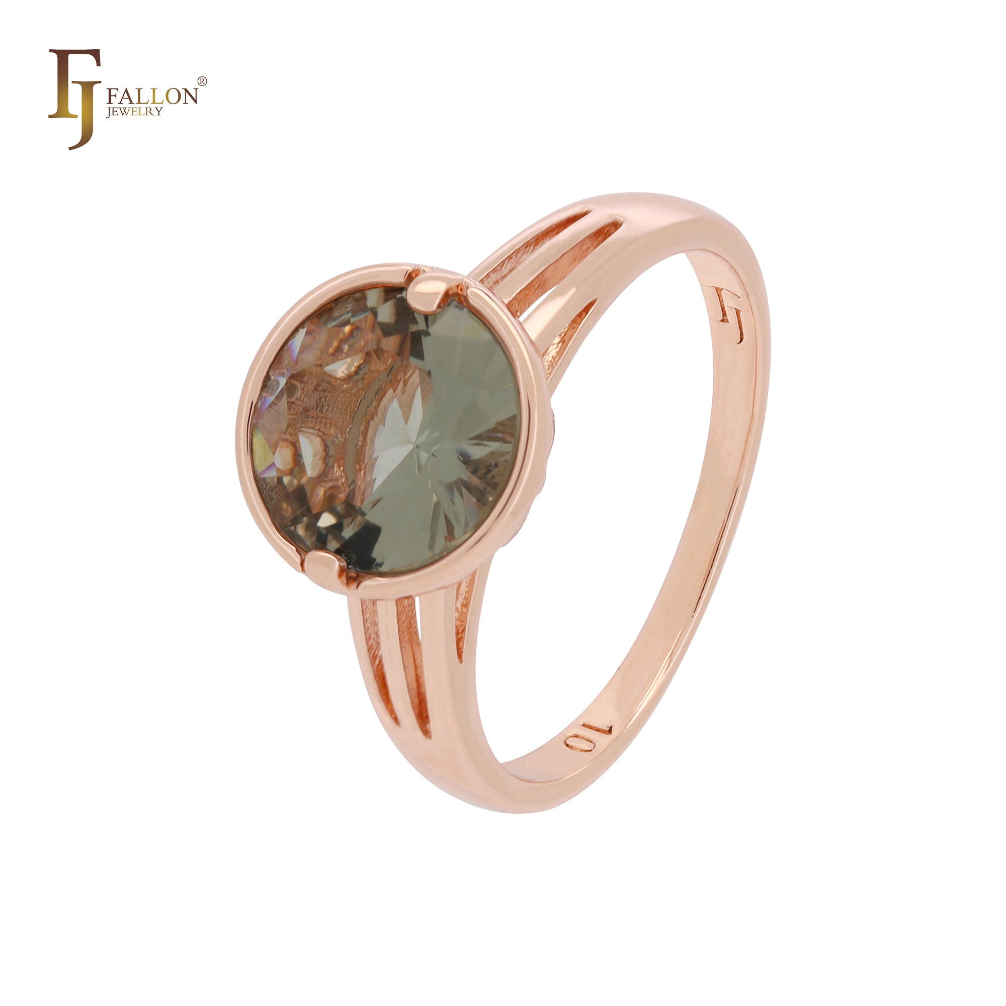 Rounded solitaire apple green Rose Gold Engagement Rings