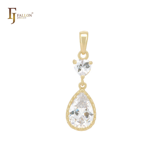 Triangular cz mixed teardrop white CZ 14K Gold Solitaire Pendant