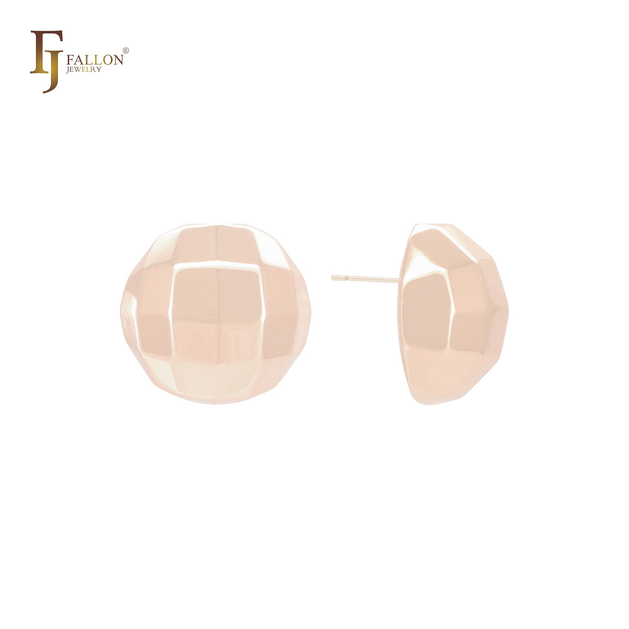 Rhombus squared textured half bead 14K Gold, Rose Gold, White Gold Stud Earrings