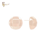 Rhombus squared textured half bead 14K Gold, Rose Gold, White Gold Stud Earrings