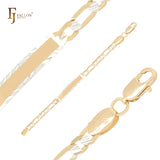 Figaro link slash hammered 14K Gold two tone Men's ID Bracelets