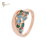 Cluster mixed blue CZs Rose Gold Fashion Rings