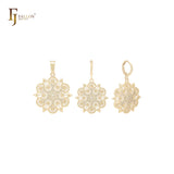 Hexagon snow flake double layers 14K Gold Jewelry Set with Pendant