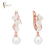 Butterfly and heart of white CZs and Pearl Rose Gold two tone Clip-On Earrings