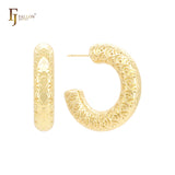 Wavy wi-fi wifi textured C hoop 14K Gold, Rose Gold, White Gold Stud Earrings