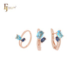 Mixed cluster blue branches blooming Rose Gold Jewelry Set with Rings