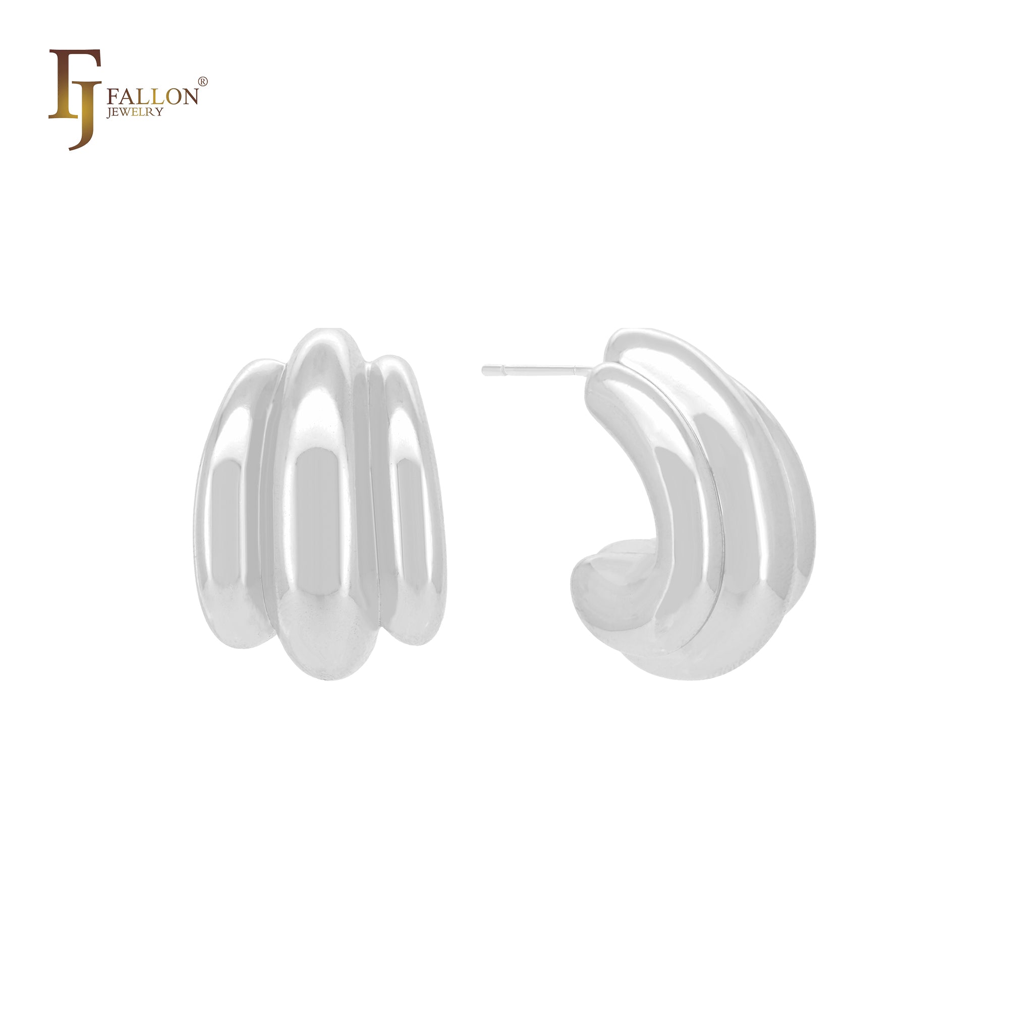 Triple banana shaped glossy 14K Gold, Rose Gold, White Gold Stud Earrings