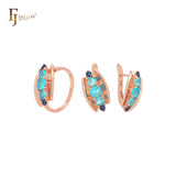 Open shell including five mixed blue CZs Rose Gold Jewelry Set with Rings