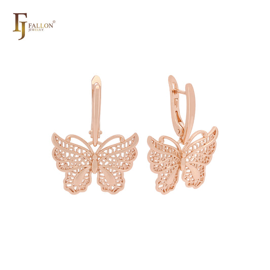 Luxurious filigree meshy butterfly butterflies Rose Gold Clip-On Earrings